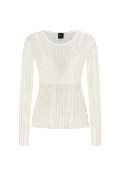 Maglia Pinko donna 102977 A1ND bianca Alchemilla semitrasparente a costine PINKO | Maglie | 102977 A1NDZ09